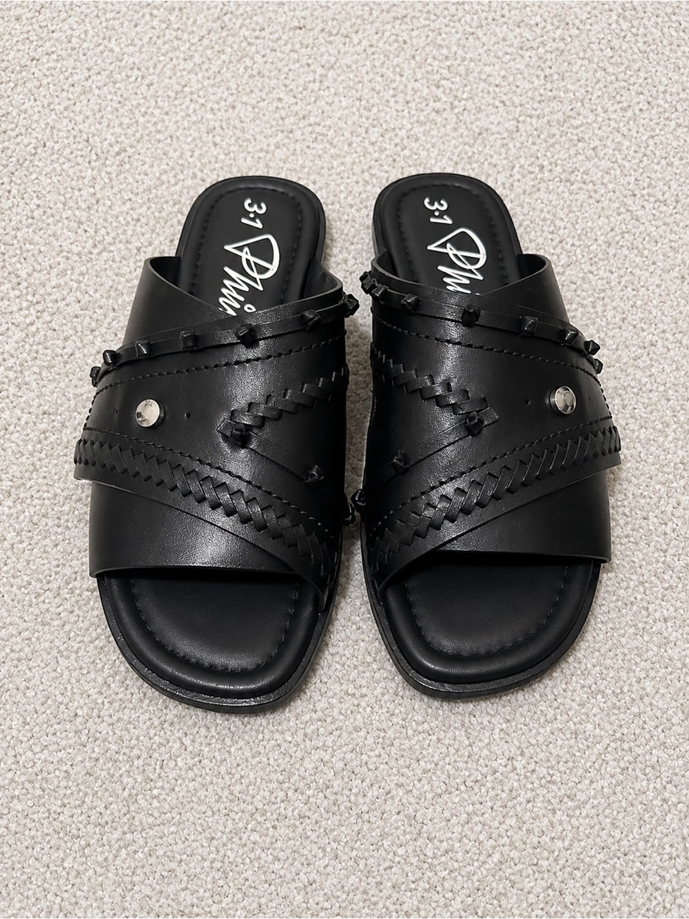 NWOT 3.1 Phillip Lim Crossover Studded Slide Sandals in Black Leather Size 6
